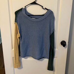 American Eagle, sweater, green, blue, yellow, size extra small, off the shoulder